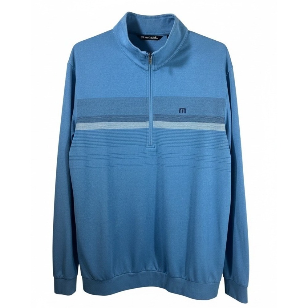 Travis Mathew XL Blue Quarter Zip Pullover Golf Long Sleeve Shirt Stripe *FLAW*